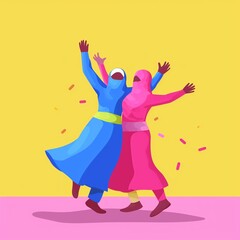 Fototapeta premium People are dancing for holi festval flat illustration