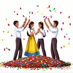 People are dancing for holi festval flat illustration