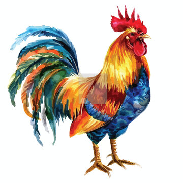Watercolor bright rooster cock fights symbol 