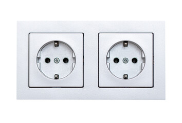 Pair of silver plastic power socket isolated on white, clipping path - 744485131