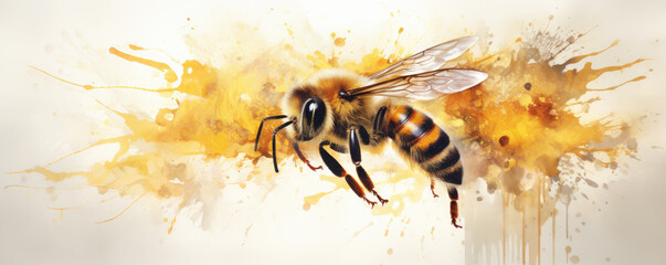 Water color design with flying bee. bee on color art background.