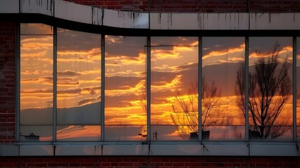 Sunset reflection in the windows of a building