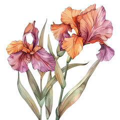 Watercolor drawing iris isolated on white