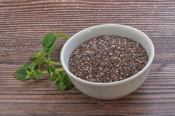 Dietary chia seeds in the bowl