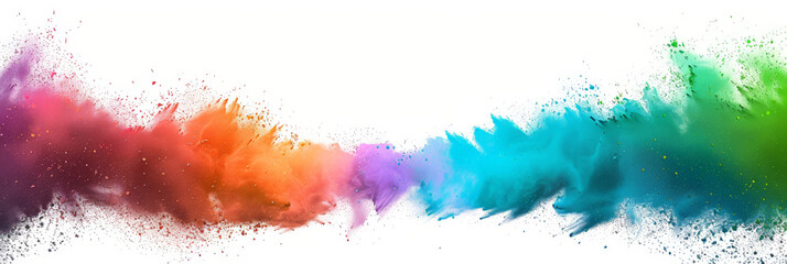 Explosion of colorful powder on white background. rainbow explosion explode burst isolated splatter abstract,Colorful rainbow holi powder splash, smoke or fog particles explosive special effect	
