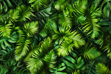 Boston or Sword Ferns.  Generated Image.  A digital rendering of a group of beautiful Boston ferns.