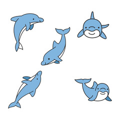 Dolphin icon set. Flat illustration of dolphin vector icons for web