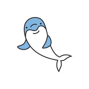 Cute cartoon dolphin line icon. Vector illustration on white background.
