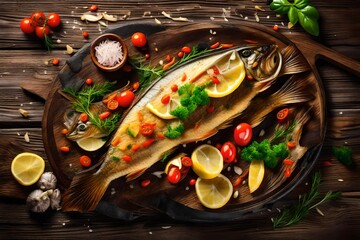 grilled fish with lemon and vegetables