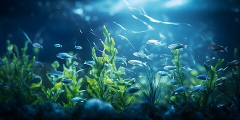 Naklejka na ściany i meble Carbon sequestration by underwater plants in blue carbon ecosystems. Concept Blue Carbon Ecosystems, Carbon Sequestration, Underwater Plants, Climate Change Mitigation, Marine Conservation