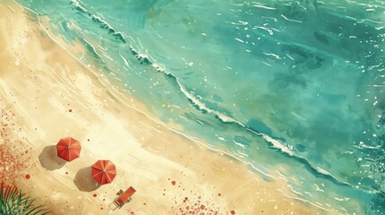 Fototapeta premium Idyllic Seaside Drawing with Copious Room for Text