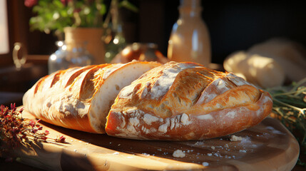 baked bread on wooden table