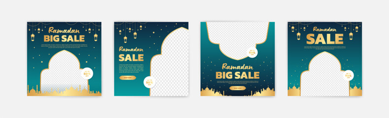 Ramadan promotional banners feature detailed lanterns, stars and mosque silhouettes, perfect for increasing sales - obrazy, fototapety, plakaty