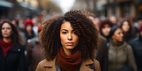 Confident African American Woman Making Eye Contact at a Protest Rally. Concept Protest Rally, Activism, Social Justice, Black Lives Matter, African American Woman
