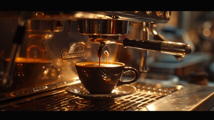 Coffee machine making caffe latte 