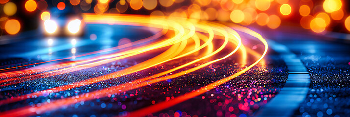 Abstract Light and Speed, Futuristic Glowing Neon Lines in Motion, Bright Colorful Background with Dark Space and Energy Patterns