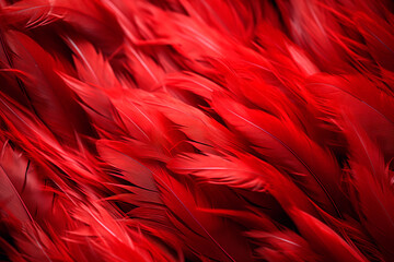 Red feathers close-up, background, pattern