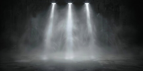 A dark room with a concrete floor and a spotlight. Suitable for dramatic or mysterious themed designs, theater and event promotion, and creative storytelling visuals. empty dark blue room	
