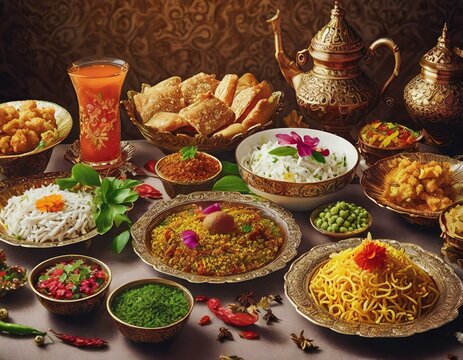 Indian food assortment on light background