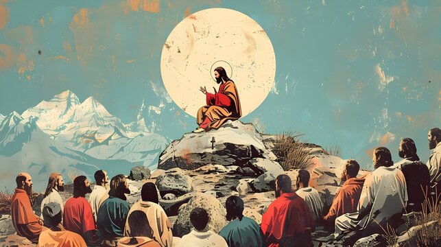 Jesus in Satsang - Mid-Century Illustration of Spiritual Gathering