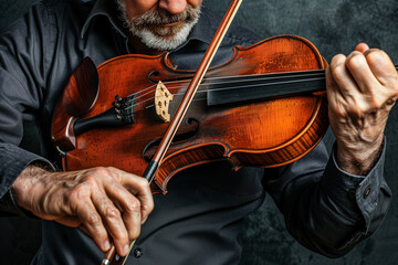 Close up of senior man playing violin