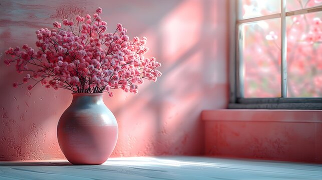 Pink Vase with Flowers in a Solarized Style