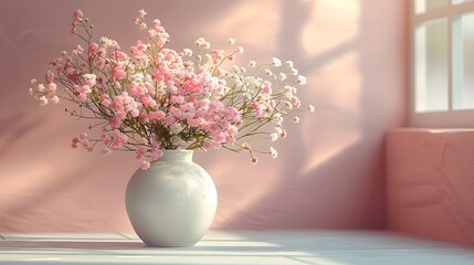 Serene White Vase with Light Pink Flowers