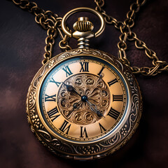 Fototapeta na wymiar Antique pocket watch against a leather background. 