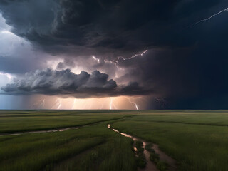 thunderstorm brewing over the prairie - obrazy, fototapety, plakaty