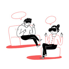 Young people wearing virtual reality glasses.
