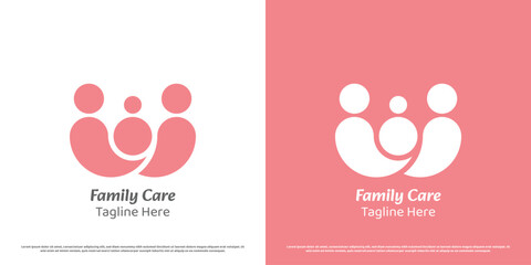 Family logo design illustration. Silhouettes of mother child father family siblings kid child baby son together. Simple minimal icon symbol peace gentle comfort affection care support calm feminine.