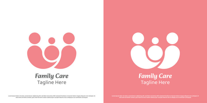 Family logo design illustration. Silhouettes of mother child father family siblings kid child baby son together. Simple minimal icon symbol peace gentle comfort affection care support calm feminine.