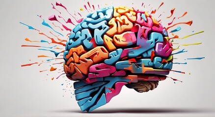 Creativity concept with a brain exploding in colors - obrazy, fototapety, plakaty