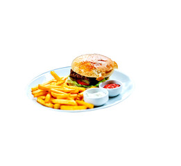 burger and chips