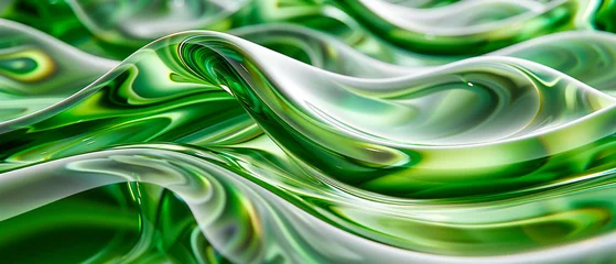 Papier Peint photo Vert A vibrant wave of green, where abstract design meets the fluid beauty of nature in a dynamic, textured landscape