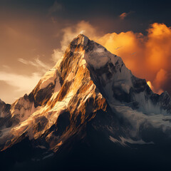 Majestic mountain peak in golden hour. 