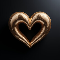 luxury expensive heart made of gold, shiny, unusual, rare, precious, creative, unique, on a black background, blank sheet, for background, wallpaper, screens