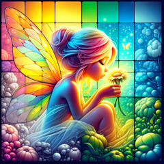 Obraz na płótnie Canvas girl with wings kiss a flower