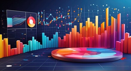 Data surrounded by colorful charts and graphs