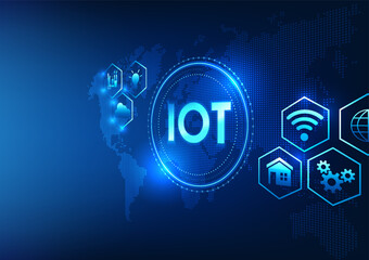 Internet of Things IoT technology lies in the technology circle. It provides real-time access to electronic devices as a system connected to the cloud and the internet. Vector technology illustration