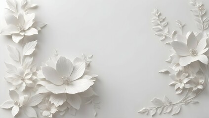 A serene white background with delicate 3D floral accents, adding a touch of elegance and dimension to your design.