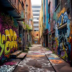 Street graffiti on an urban alley. 