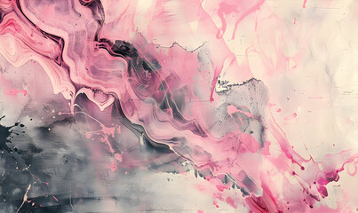 Gray and pink liquid watercolor background with splashes. Abstract texture.	