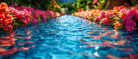 A tranquil pool of blue, where summers essence is captured in the calm and clarity of water