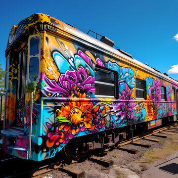 Vibrant graffiti on an old train car 