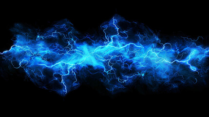 Isolated blue electrical lightning strike visual.