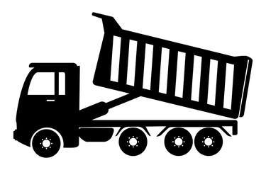 Dump truck tipper symbol, open dumper, black on white background