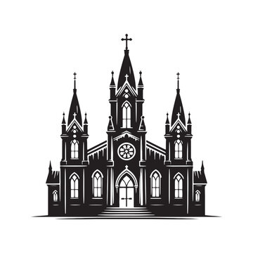 Eerie Cathedral Silhouette Ensemble - Crafting an Ethereal Tale with Cathedral Illustration and Cathedral Vector
