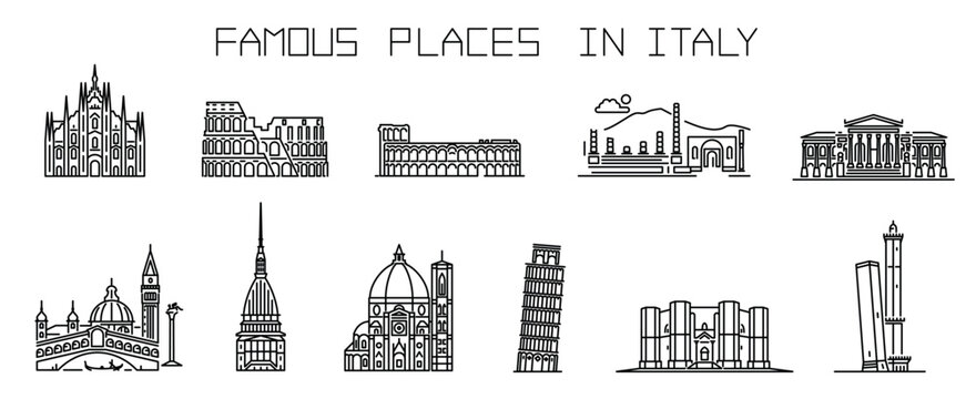 Italian landmarks icons set vector line illustrations with icon editable stroke
