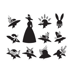 Eerie Easter Bonnet Silhouette Ensemble - Crafting a Celebration of Spring with Easter Bonnet Illustration and Easter Bonnet Vector
